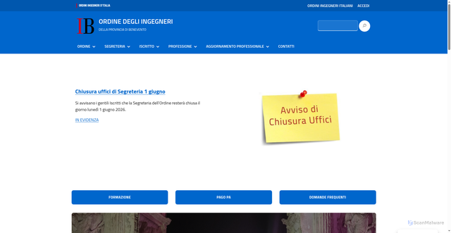 Security scan screenshot of https://benevento.ordingegneri.it/