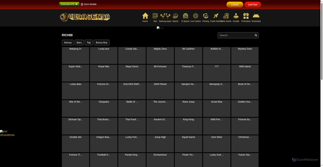 Security scan screenshot of https://140vegasensa.com/desktop/game/slot/rich88