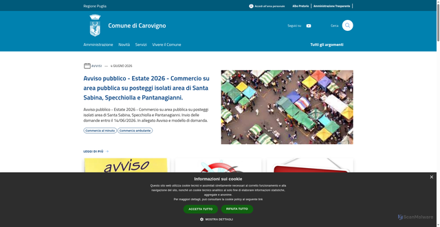 Security scan screenshot of https://www.comune.carovigno.br.it