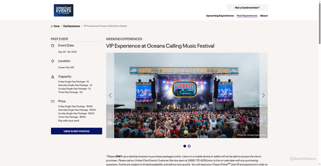 Security scan screenshot of https://www.unitedcardevents.com/oceans-calling-2025/