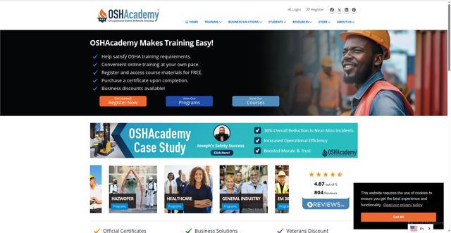 Security scan screenshot of https://www.oshacademy.com/