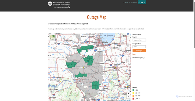 Security scan screenshot of https://outages.aiec.coop/