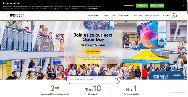 Security scan screenshot of https://www.derby.ac.uk/