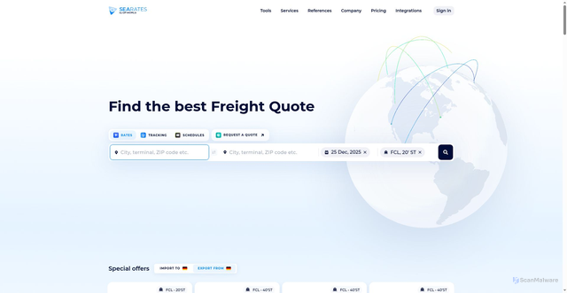 Security scan screenshot of https://searates.com