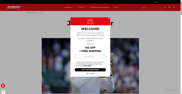 Security scan screenshot of https://www.enervit.com/en/jannik-sinner
