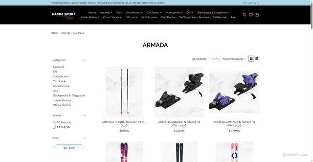 Security scan screenshot of https://www.pandasportdirect.com/brands/armada/