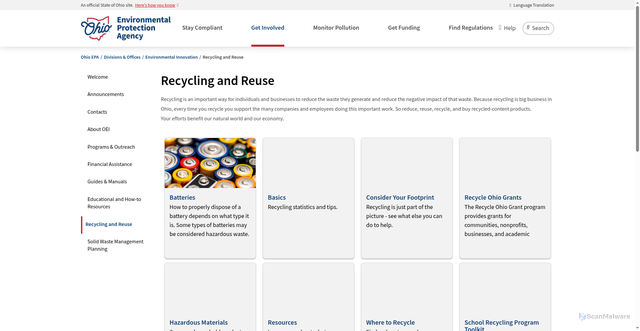 Security scan screenshot of https://epa.ohio.gov/make-a-difference/recycle