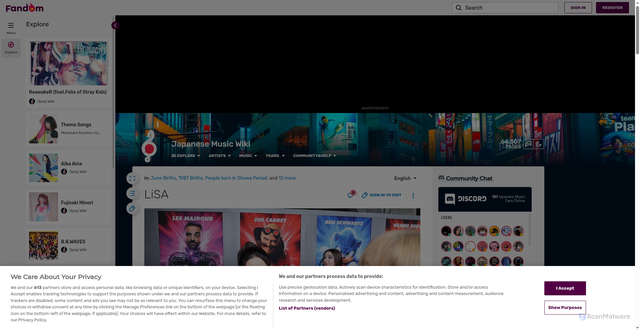 Security scan screenshot of https://jpop.fandom.com/wiki/LiSA