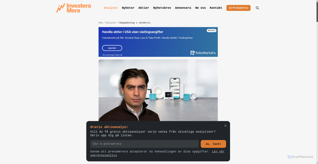 Security scan screenshot of https://www.investeramera.se/analyser/plejd-analys