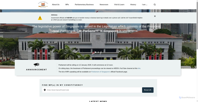 Security scan screenshot of https://www.parliament.gov.sg/