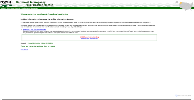Security scan screenshot of https://gacc.nifc.gov/nwcc/fire_info.php