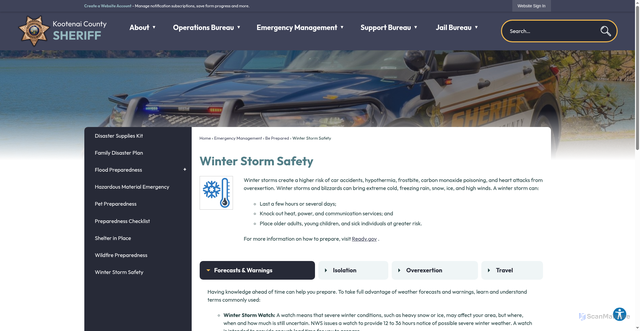 Security scan screenshot of https://www.kcsheriff.com/212/Winter-Storm-Safety