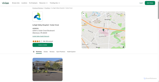Security scan screenshot of https://www.vivian.com/facilities/lehigh-valley-hospital-cedar-crest-allentown-pa/