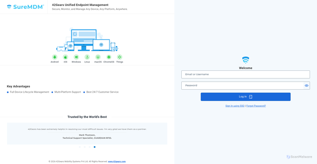 Security scan screenshot of https://obe.suremdm.io