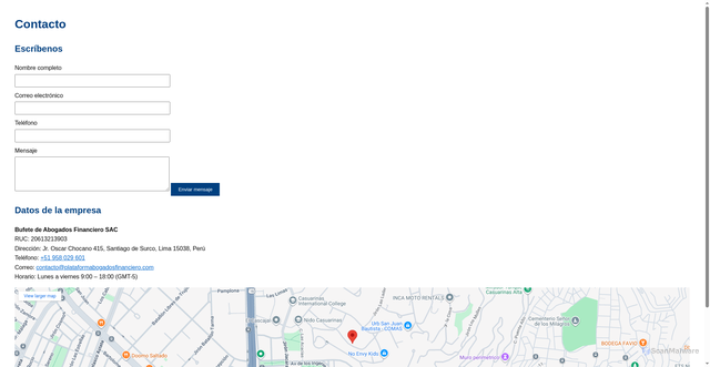 Security scan screenshot of https://plataformabogadosfinanciero.com/contacto.html