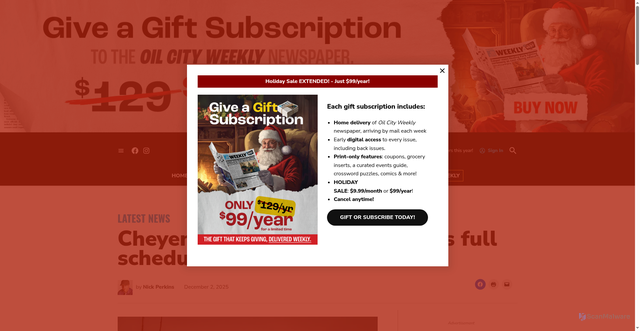 Security scan screenshot of https://oilcity.news/general/2025/12/02/cheyenne-frontier-days-releases-full-schedule-of-2026-concerts/