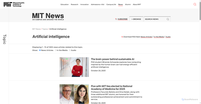 Security scan screenshot of https://news.mit.edu/topic/artificial-intelligence2