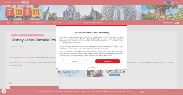 Security scan screenshot of https://www.themainstreetmouse.com/2025/10/28/disney-joins-formula-1-to-add-magic-to-the-las-vegas-grand-prix/