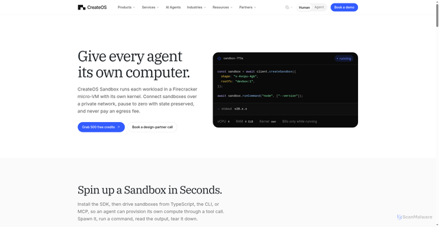 Security scan screenshot of https://createos-final.pages.dev/products/sandbox