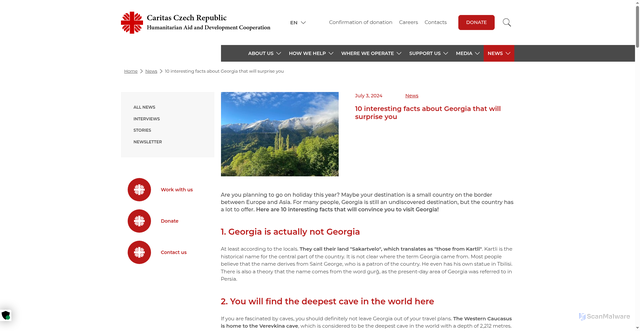 Security scan screenshot of https://svet.charita.cz/en/news/10-interesting-facts-about-georgia-that-will-surprise-you/