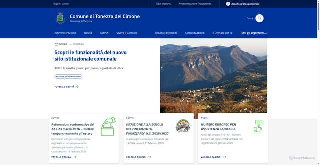 Security scan screenshot of https://www.comune.tonezzadelcimone.vi.it/