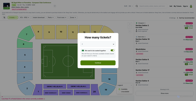 Security scan screenshot of https://www.viagogo.com/Sports-Tickets/Soccer/European-Premier-Leagues/Italian-Premier-League/Fiorentina-Tickets/E-159304689
