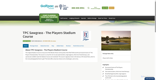 Security scan screenshot of https://www.golfpactravel.com/jacksonville-golf-courses/tpc-sawgrass---the-players-stadium-course