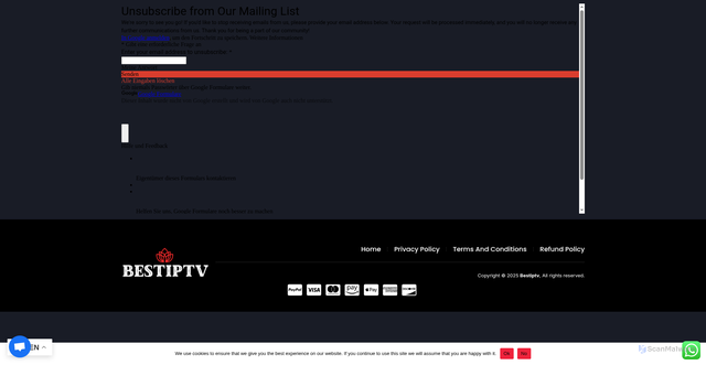 Security scan screenshot of https://bestiptv.us/unsubscribe/