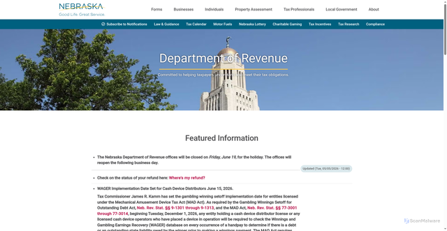 Security scan screenshot of https://revenue.nebraska.gov