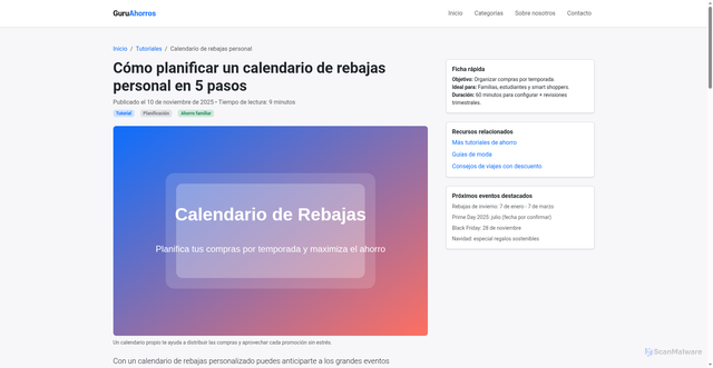 Security scan screenshot of https://help13.pages.dev/articulos/calendario-rebajas