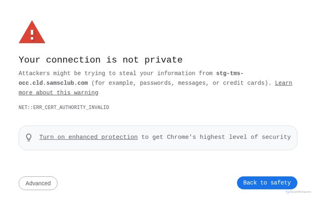 Security scan screenshot of https://stg-tms-occ.cld.samsclub.com