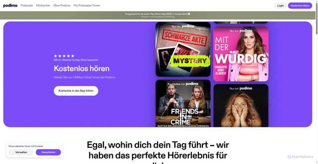 Security scan screenshot of https://podimo.com