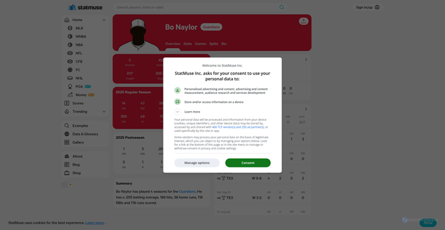 Security scan screenshot of https://www.statmuse.com/mlb/player/bo-naylor-93188