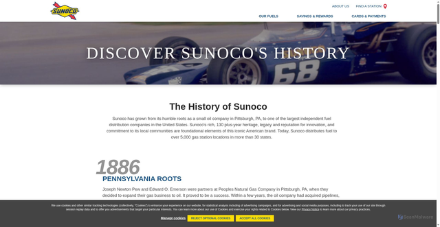 Security scan screenshot of https://www.sunoco.com/about-us