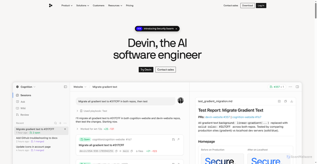 Security scan screenshot of https://devin.ai