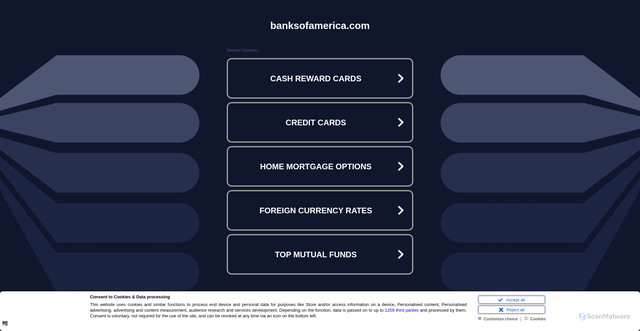 Security scan screenshot of https://ww1.banksofamerica.com/
