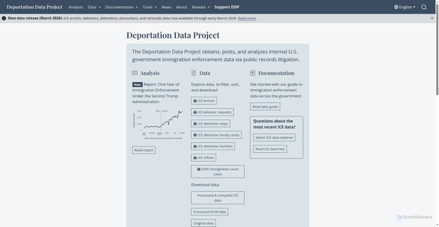 Security scan screenshot of https://deportationdata.org/index.html