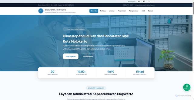 Security scan screenshot of http://disdukcapilmojokerto.org/