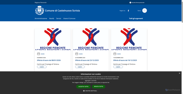 Security scan screenshot of https://www.comune.castelnuovoscrivia.al.it/it