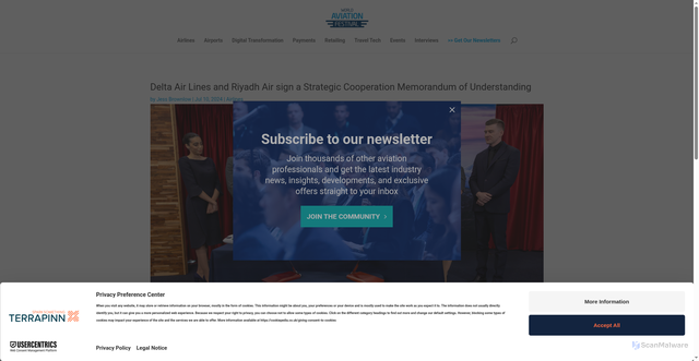Security scan screenshot of https://worldaviationfestival.com/blog/airlines/delta-air-lines-and-riyadh-air-sign-a-strategic-cooperation-memorandum-of-understanding/
