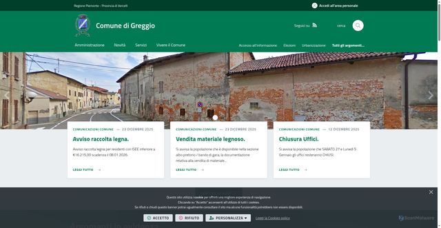 Security scan screenshot of https://www.comune.greggio.vc.it/it-it/home