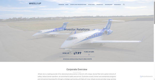 Security scan screenshot of https://investors.wheelsup.com/overview/