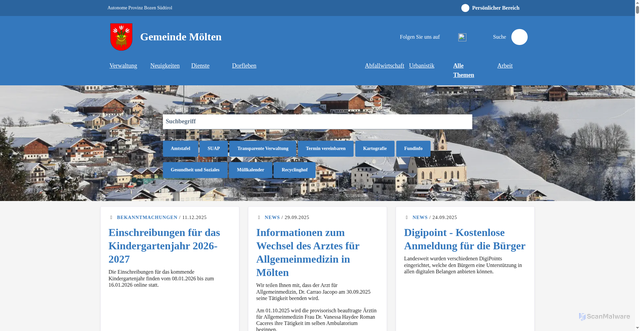 Security scan screenshot of https://www.comune.meltina.bz.it/de