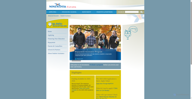 Security scan screenshot of https://novascotia.ca/studentassistance/