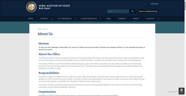 Security scan screenshot of https://www.auditor.iowa.gov/about-us