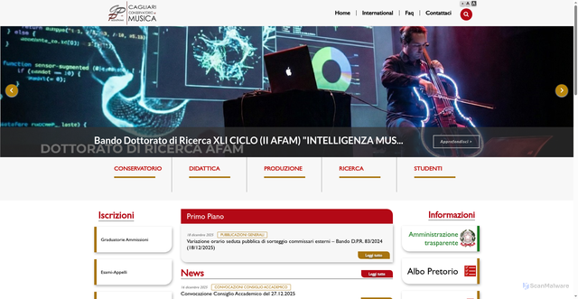 Security scan screenshot of https://www.conservatoriocagliari.it/