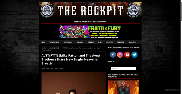 Security scan screenshot of https://www.therockpit.net/2025/avtt-pttn-mike-patton-and-the-avett-brothers-share-new-single-heavens-breath/
