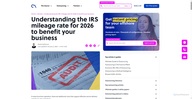 Security scan screenshot of https://www.outsourceaccelerator.com/articles/irs-mileage-rate-2025/
