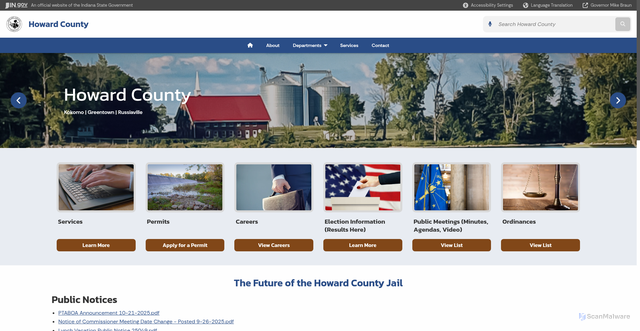 Security scan screenshot of https://www.in.gov/counties/howard/