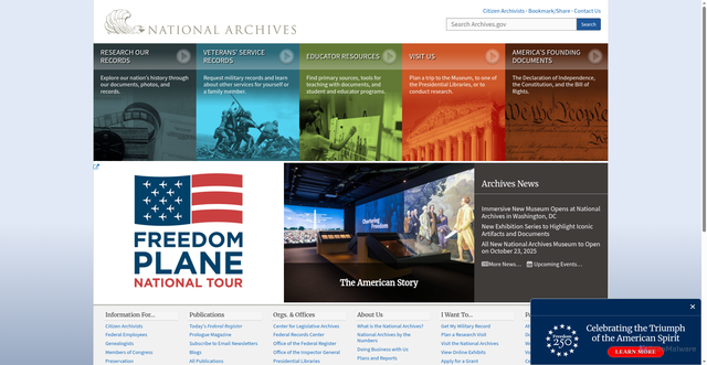 Security scan screenshot of https://archives.gov